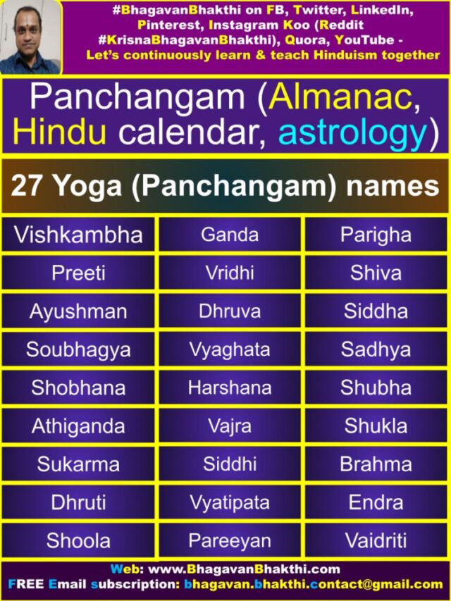 Panchangam (Almanac, Hindu Calendar, Astrology) Information - Bhagavan ...