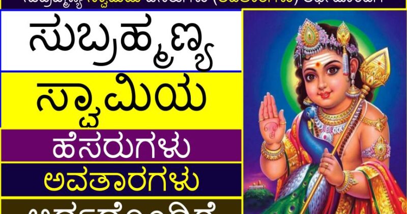 ಸುಬ್ರಹ್ಮಣ್ಯ ಸ್ವಾಮಿಯ ಹೆಸರುಗಳು (ಅವತಾರಗಳು) ಅರ್ಥದೊಂದಿಗೆ | Subramanya Swami Names (Avatars) with meaning in Kannada