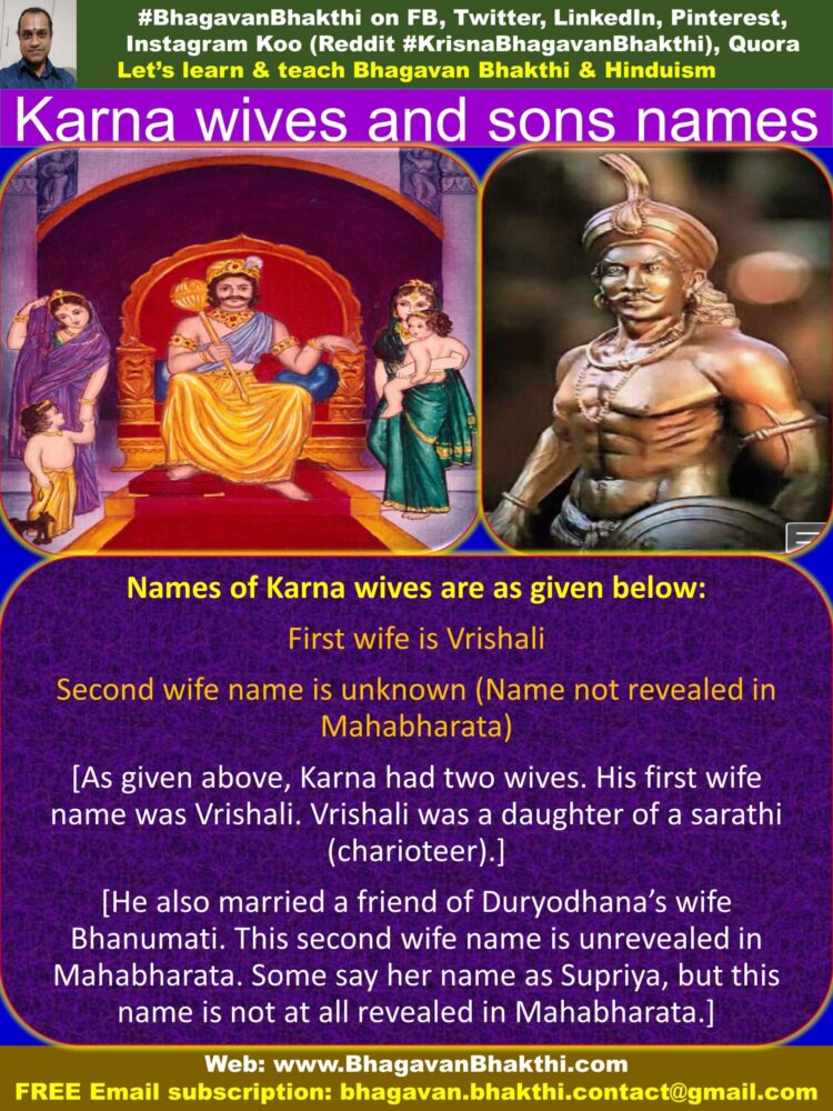 Karna Wives, Sons Names How Karna Sons Died Bhagavan, 47% OFF